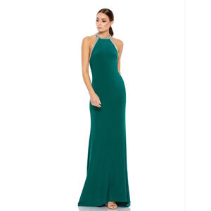 Ieena for Mac‎ Duggal,Halter Rhinestone Accented Evening Gown,Emerald Green, 4